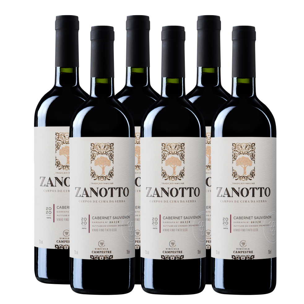 Pack de Vinho Fino Tinto Seco Cabernet Sauvignon Zanotto 750 ml - Caixa com 06 unidades