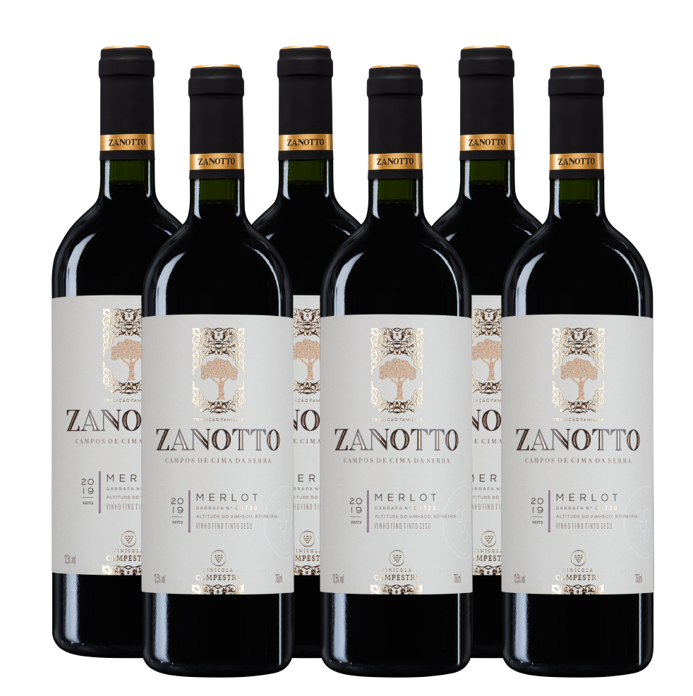 Pack de Vinho Fino Tinto Seco Merlot Zanotto 750 ml - Caixa com 06 unidades